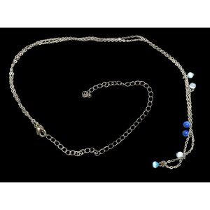 Silver-Tone Layered Necklace With Blue Cateye Glass Beads